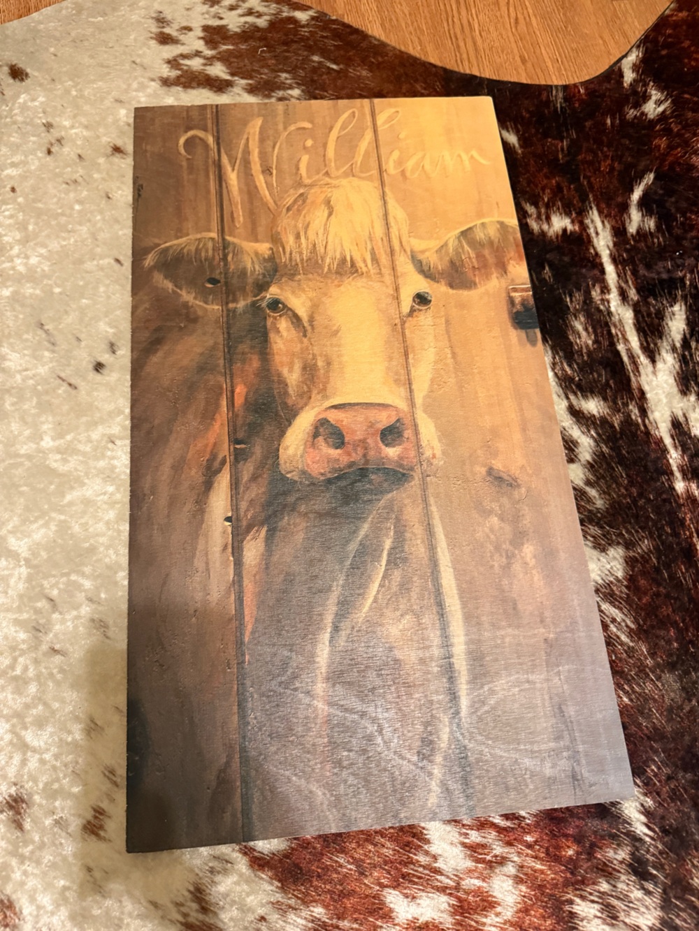 Rustic Cow Wood Panel Wall Art in Brown and Tan
